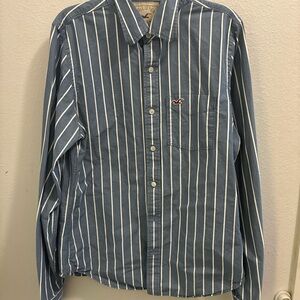 Y2K  Hollister California button up. Blue & white strips. Medium. Circa 2000